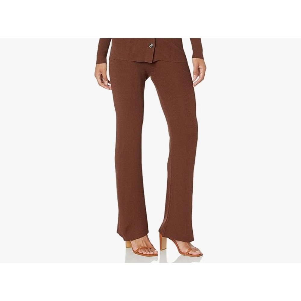 "The Drop"Ribbed Knit Flare Leg Pants Brown Comfortable Size XS -NWT